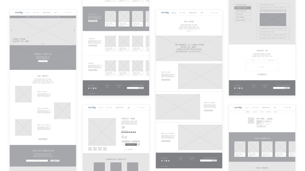 Wireframes of the Esembly website