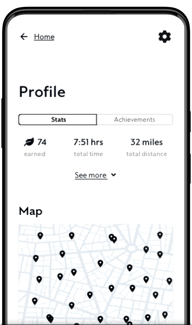 Wireframe for the profile screen of the Stridy app