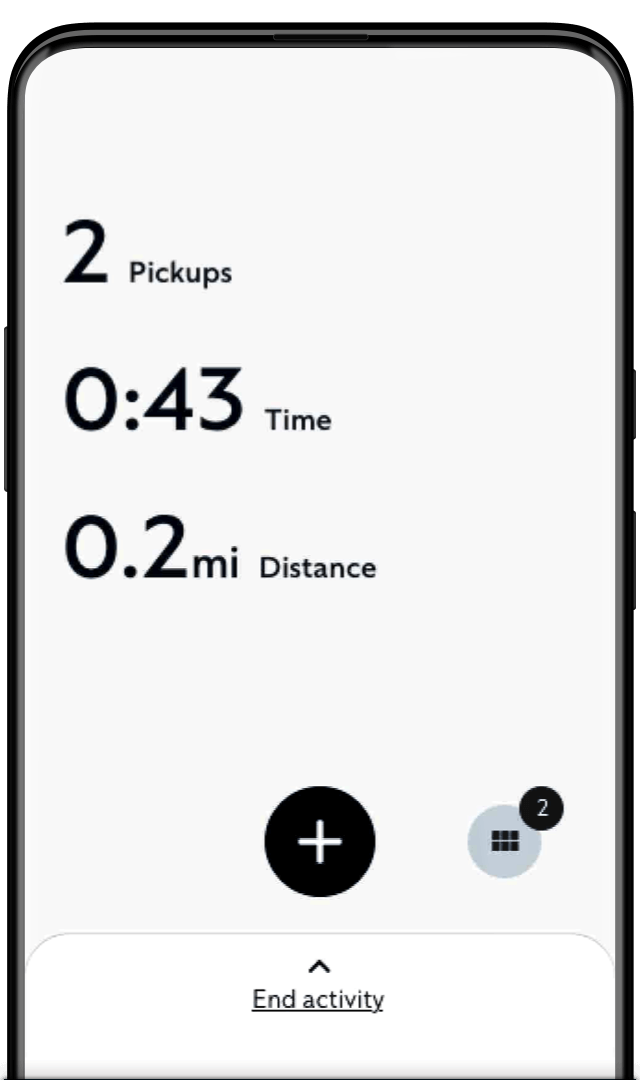 Wireframe for the activity tracker screen of the Stridy app