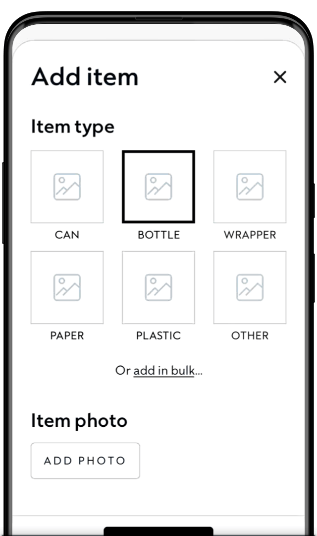 Wireframe for the "Add Item" screen of the Stridy app