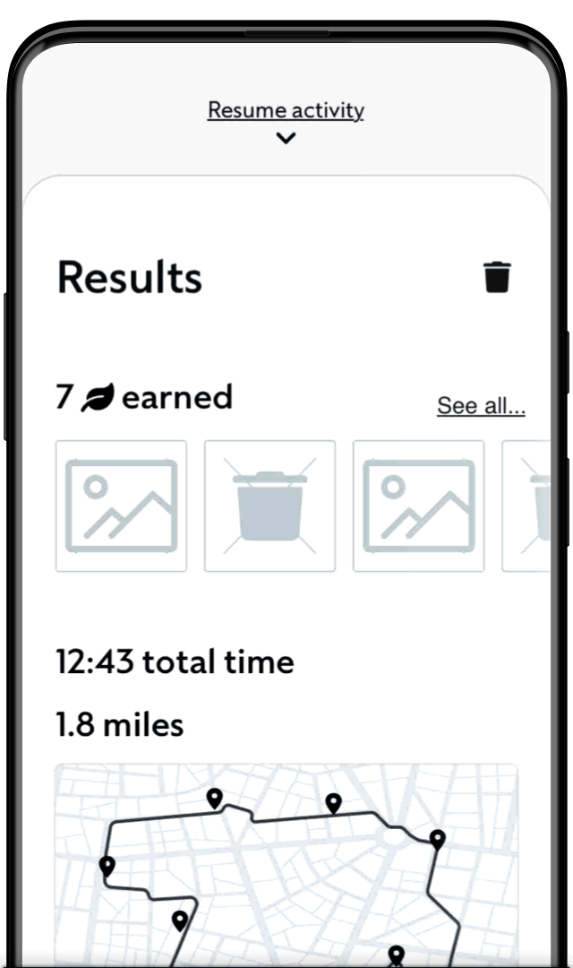Wireframe for the activity results screen of the Stridy app