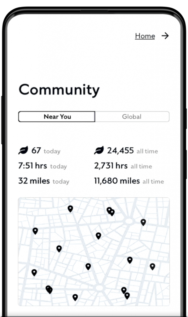 Wireframe for the community screen of the Stridy app