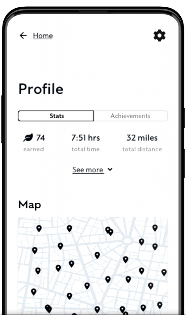 Wireframe for the profile screen of the Stridy app