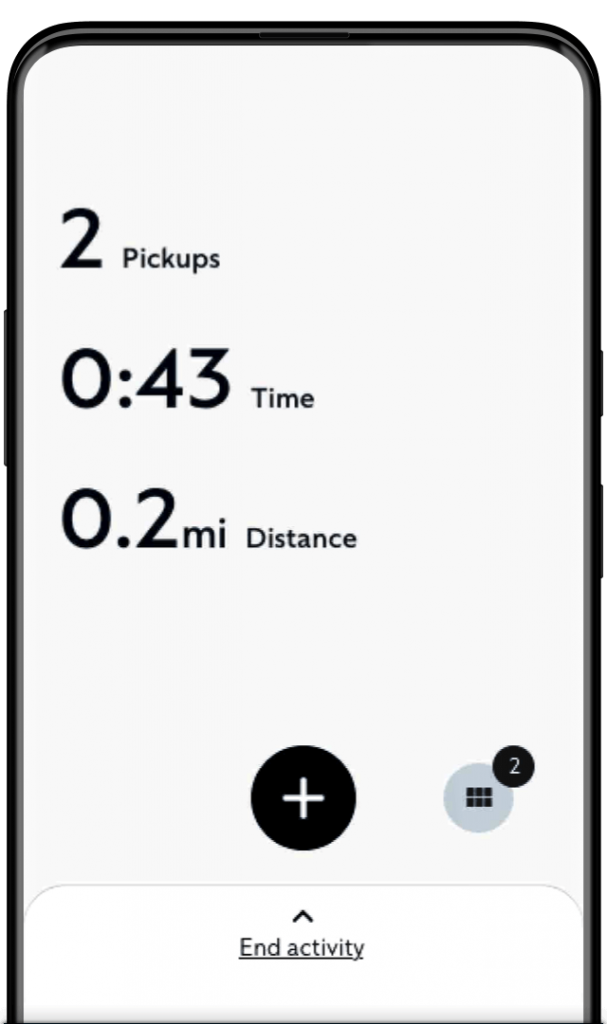 Wireframe for the activity tracker screen of the Stridy app